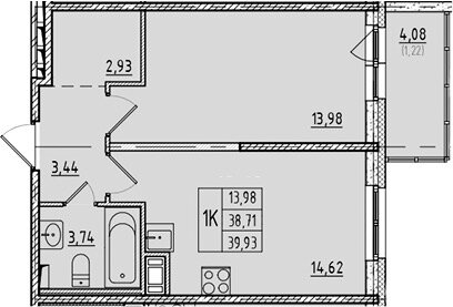 Квартира 39,9 м², 1-комнатная - изображение 1