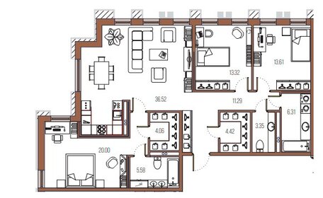 Квартира 122 м², 3-комнатная - изображение 1