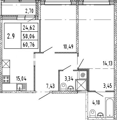 60,8 м², 2-комнатная квартира 12 280 000 ₽ - изображение 1