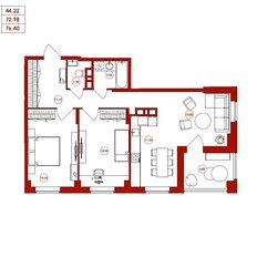 Квартира 76,4 м², 3-комнатная - изображение 2