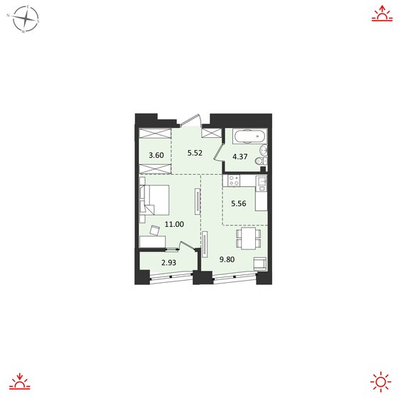 42,8 м², 2-комнатная квартира 7 431 000 ₽ - изображение 1
