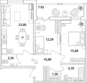 Квартира 74,2 м², 2-комнатная - изображение 1