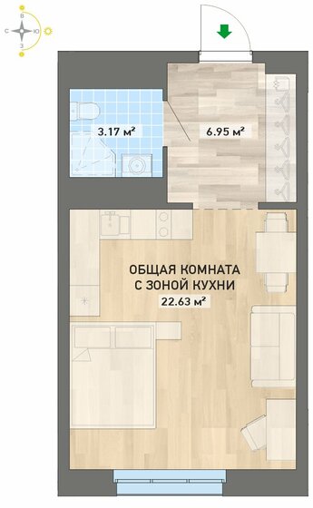 32,8 м², квартира-студия 4 300 000 ₽ - изображение 1
