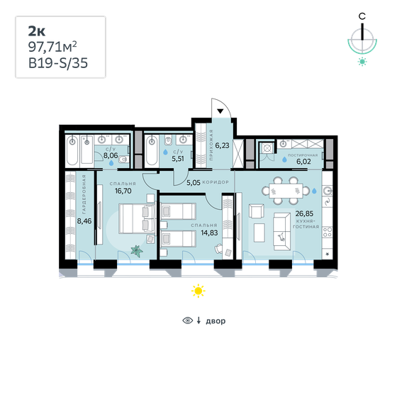 97,7 м², 2-комнатная квартира 55 372 256 ₽ - изображение 1