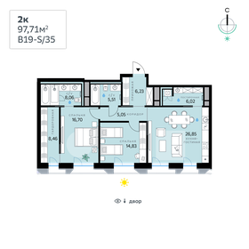 Квартира 97,7 м², 2-комнатная - изображение 1
