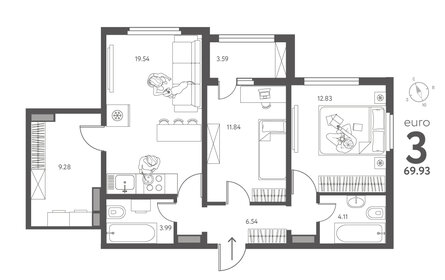 Квартира 69,9 м², 2-комнатная - изображение 1