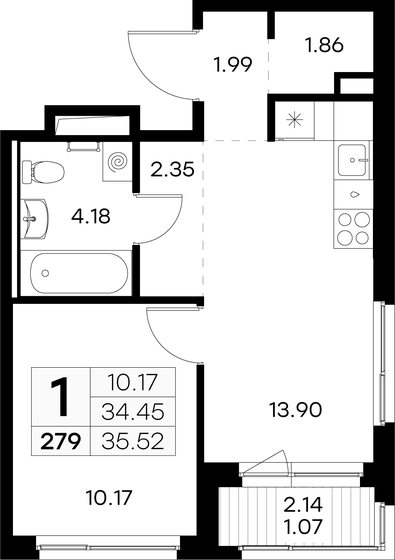 35,5 м², 1-комнатная квартира 5 219 999 ₽ - изображение 1