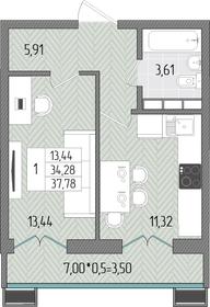 37,8 м², 1-комнатная квартира 4 495 820 ₽ - изображение 20