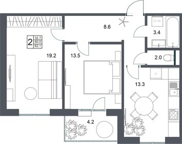 Квартира 62,1 м², 2-комнатная - изображение 1