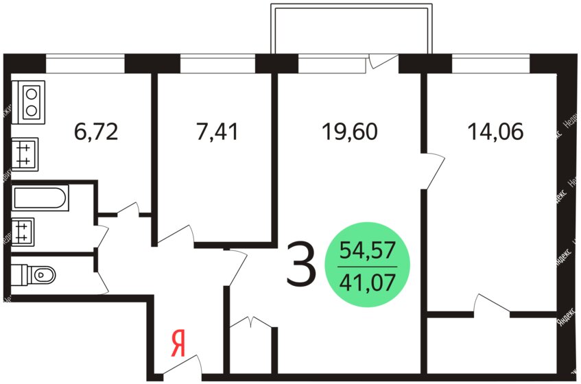 58 м², 3-комнатная квартира 16 500 000 ₽ - изображение 1