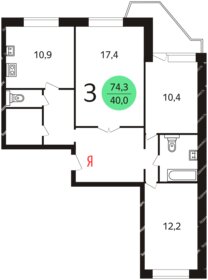 Квартира 74 м², 3-комнатная - изображение 1