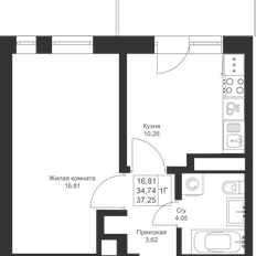 Квартира 37,3 м², 1-комнатная - изображение 3