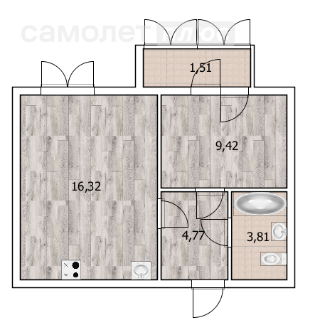 40,8 м², 2-комнатная квартира 4 600 000 ₽ - изображение 1