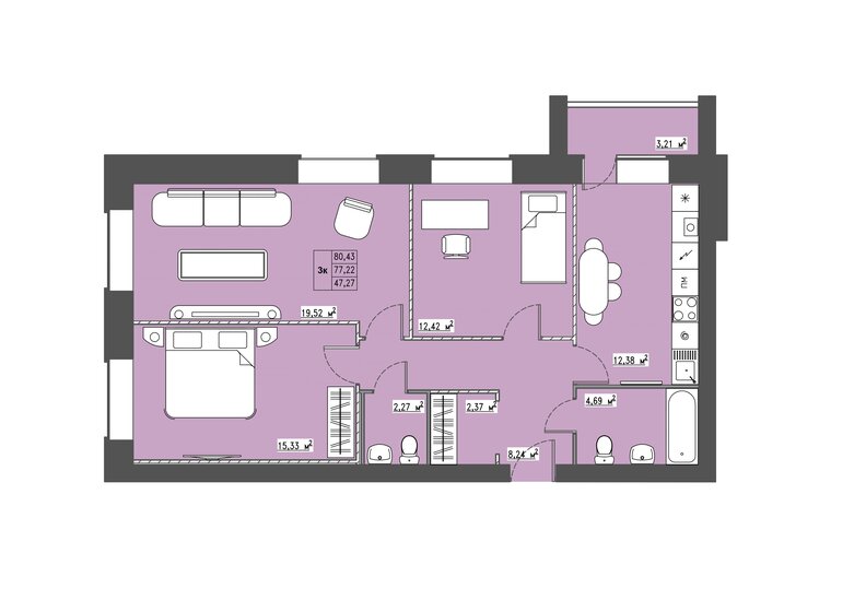 78,8 м², 3-комнатная квартира 7 487 900 ₽ - изображение 1