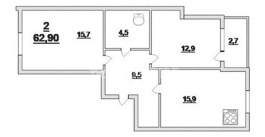 Квартира 62,9 м², 2-комнатная - изображение 1