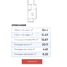 Квартира 51,6 м², 1-комнатная - изображение 2