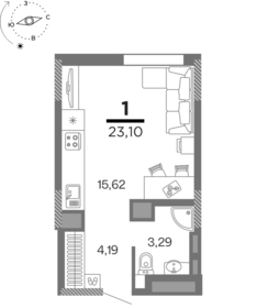 Квартира 23,1 м², 1-комнатная - изображение 1