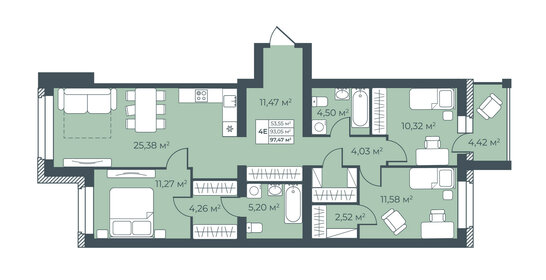 Квартира 97,5 м², 4-комнатная - изображение 1