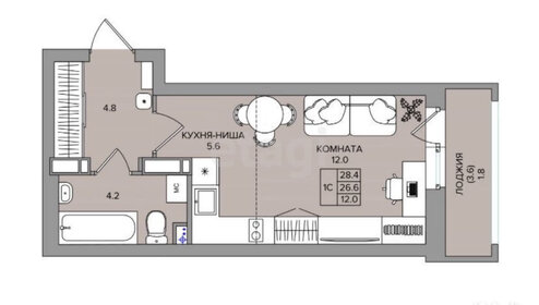 Квартира 28,4 м², студия - изображение 2