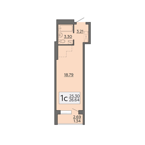26,6 м², 1-комнатная квартира 2 410 920 ₽ - изображение 1