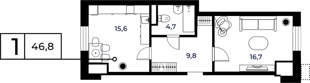 Квартира 46,8 м², 1-комнатная - изображение 1