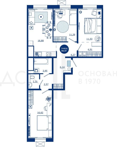 80,5 м², 3-комнатная квартира 11 400 000 ₽ - изображение 1