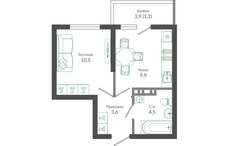 29,7 м², 1-комнатная квартира 12 868 510 ₽ - изображение 25