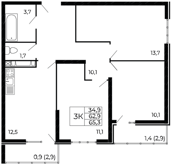 65,3 м², 3-комнатная квартира 8 012 310 ₽ - изображение 1