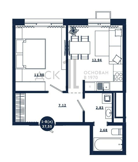 37,6 м², 1-комнатная квартира 5 400 000 ₽ - изображение 1