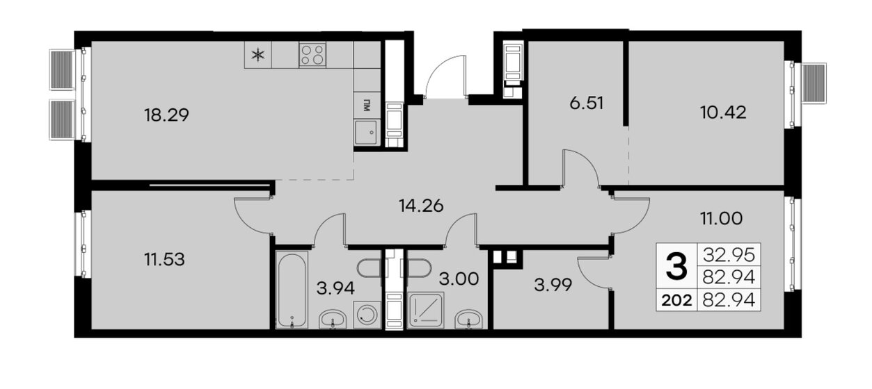 82,9 м², 3-комнатная квартира 14 450 000 ₽ - изображение 1