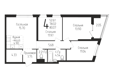 82,2 м², 4-комнатная квартира 10 502 416 ₽ - изображение 22