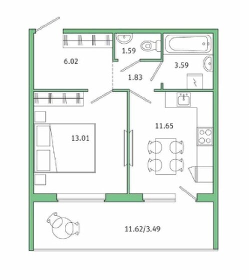 37,8 м², 1-комнатная квартира 6 400 000 ₽ - изображение 1