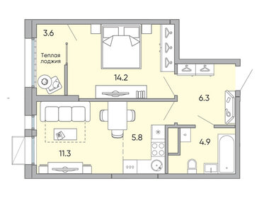 45,9 м², 2-комнатная квартира 6 632 550 ₽ - изображение 23