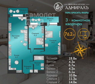 Квартира 92,4 м², 3-комнатная - изображение 1