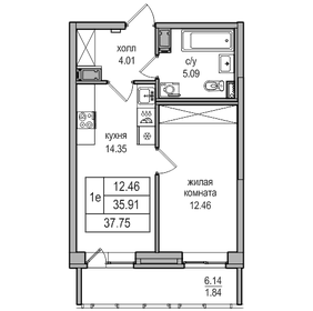 Квартира 35,9 м², 1-комнатная - изображение 1