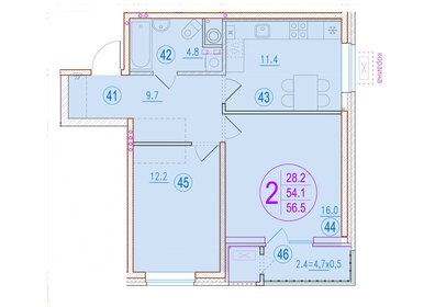 Квартира 56,5 м², 2-комнатная - изображение 1