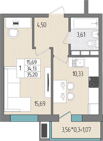 34,9 м², 1-комнатная квартира 4 261 460 ₽ - изображение 31