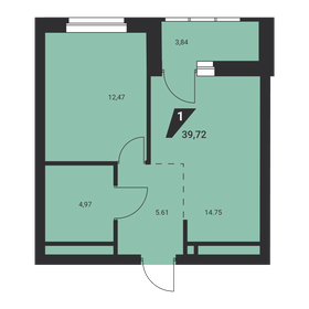 Квартира 39,7 м², 1-комнатная - изображение 2