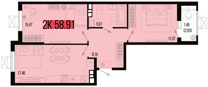 58,9 м², 2-комнатная квартира 6 374 062 ₽ - изображение 13