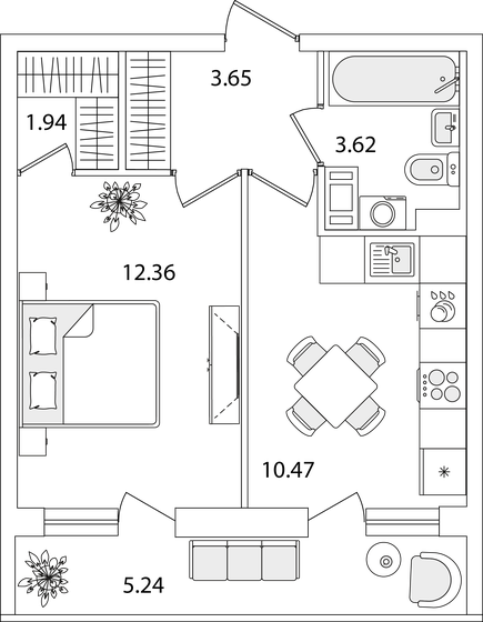 34,7 м², 1-комнатная квартира 8 850 628 ₽ - изображение 1