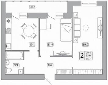 53,9 м², 2-комнатная квартира 5 181 000 ₽ - изображение 19