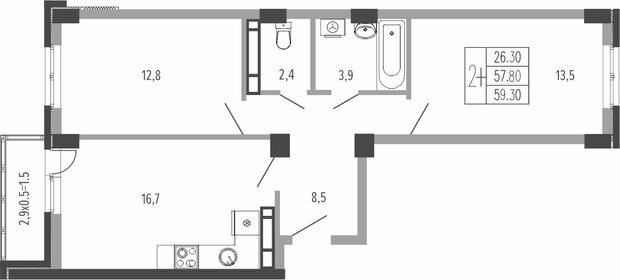 Квартира 59,3 м², 2-комнатная - изображение 1