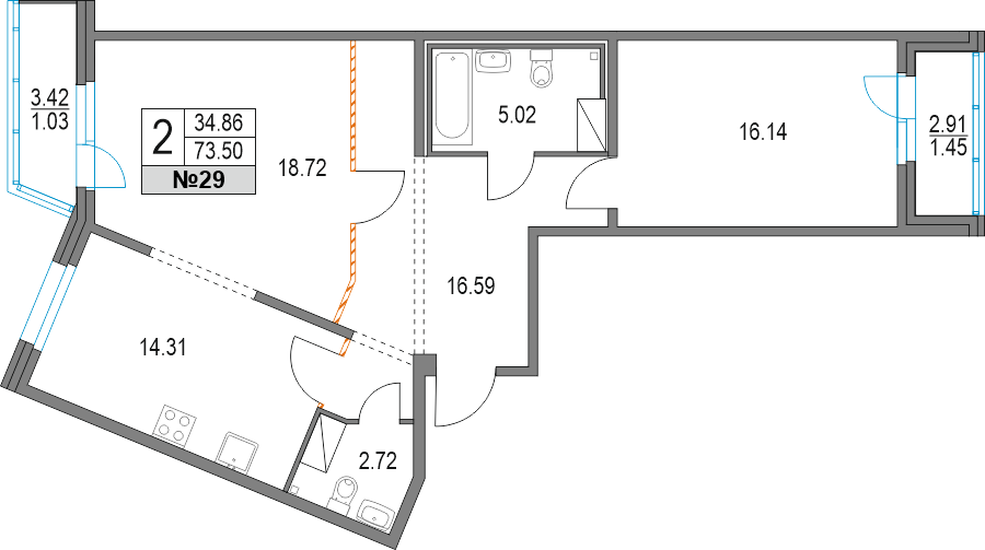 73,5 м², 2-комнатная квартира 17 165 308 ₽ - изображение 1
