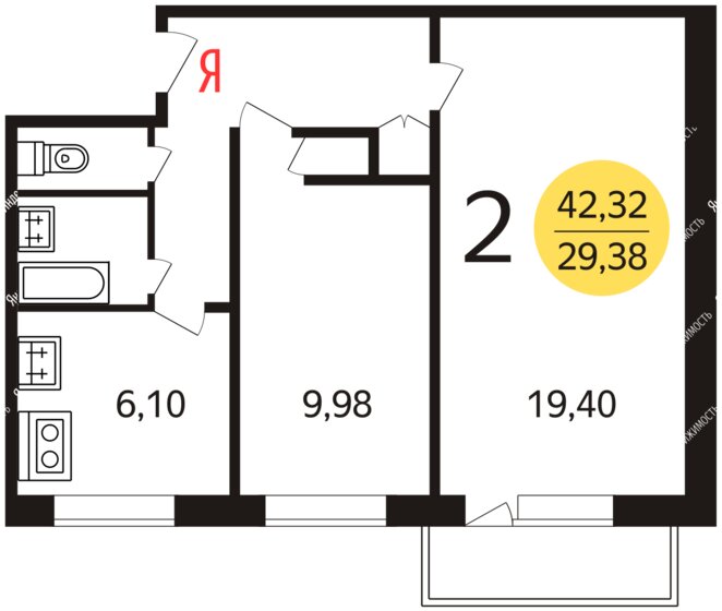 43 м², 2-комнатная квартира 18 990 000 ₽ - изображение 1