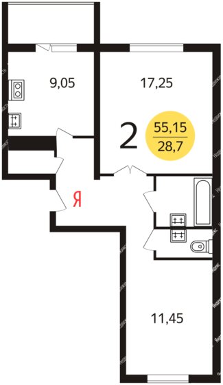 53 м², 2-комнатная квартира 14 500 000 ₽ - изображение 1