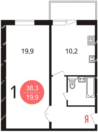 39,7 м², 1-комнатная квартира 10 250 000 ₽ - изображение 1