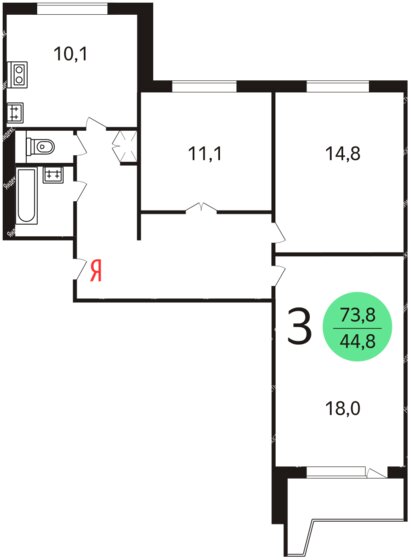 75 м², 3-комнатная квартира 18 990 000 ₽ - изображение 1