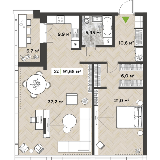 91,8 м², 2-комнатная квартира 16 515 000 ₽ - изображение 1