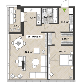 Квартира 91,7 м², 2-комнатная - изображение 1