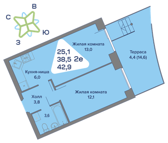 Квартира 53,1 м², 2-комнатная - изображение 1